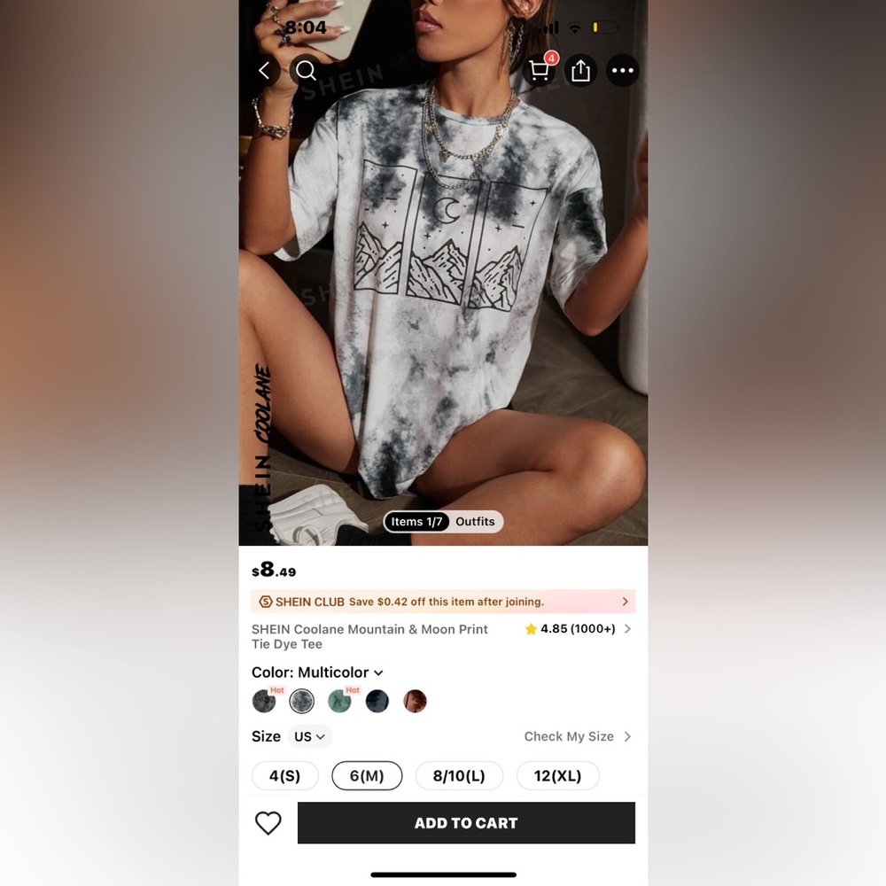 Gray and Black Tie-Dye Crew Neck T-Shirt